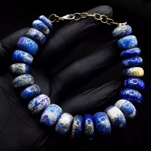 Lapis Lazuli 440.00 Cts Natural Gemstone  7" to 8.5" Beaded Bracelet 16mm Unisex